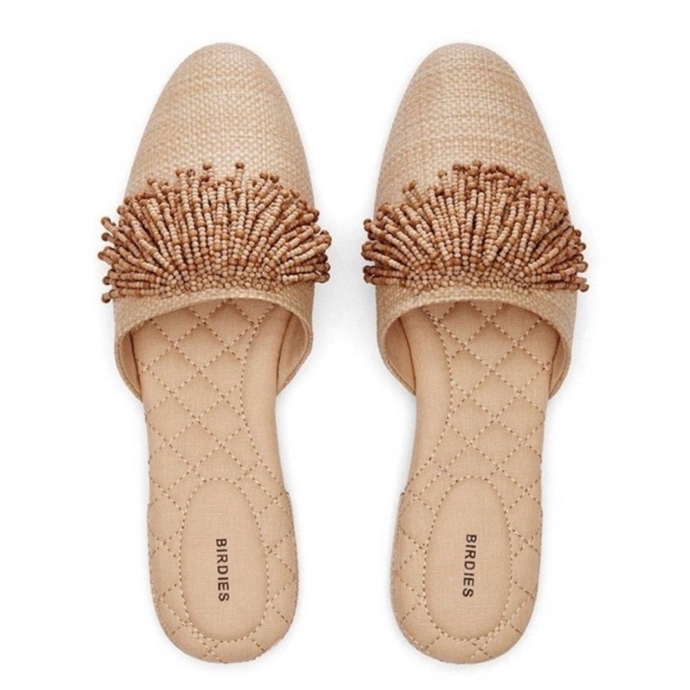 New Birdies Raffia Beaded Tassel Mule Flats
